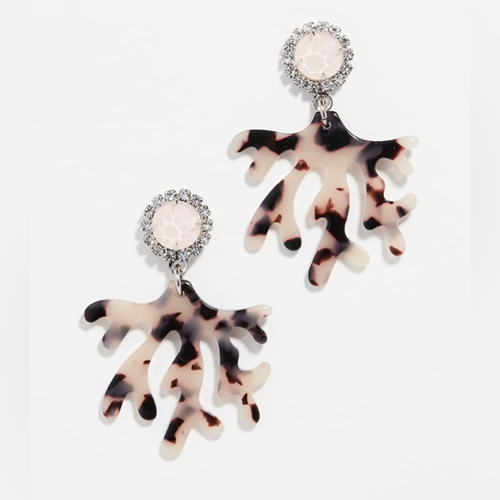 ELIZABETH COLE earrings. Tortoiseshell drops
Glass stones. Brass. Post back.